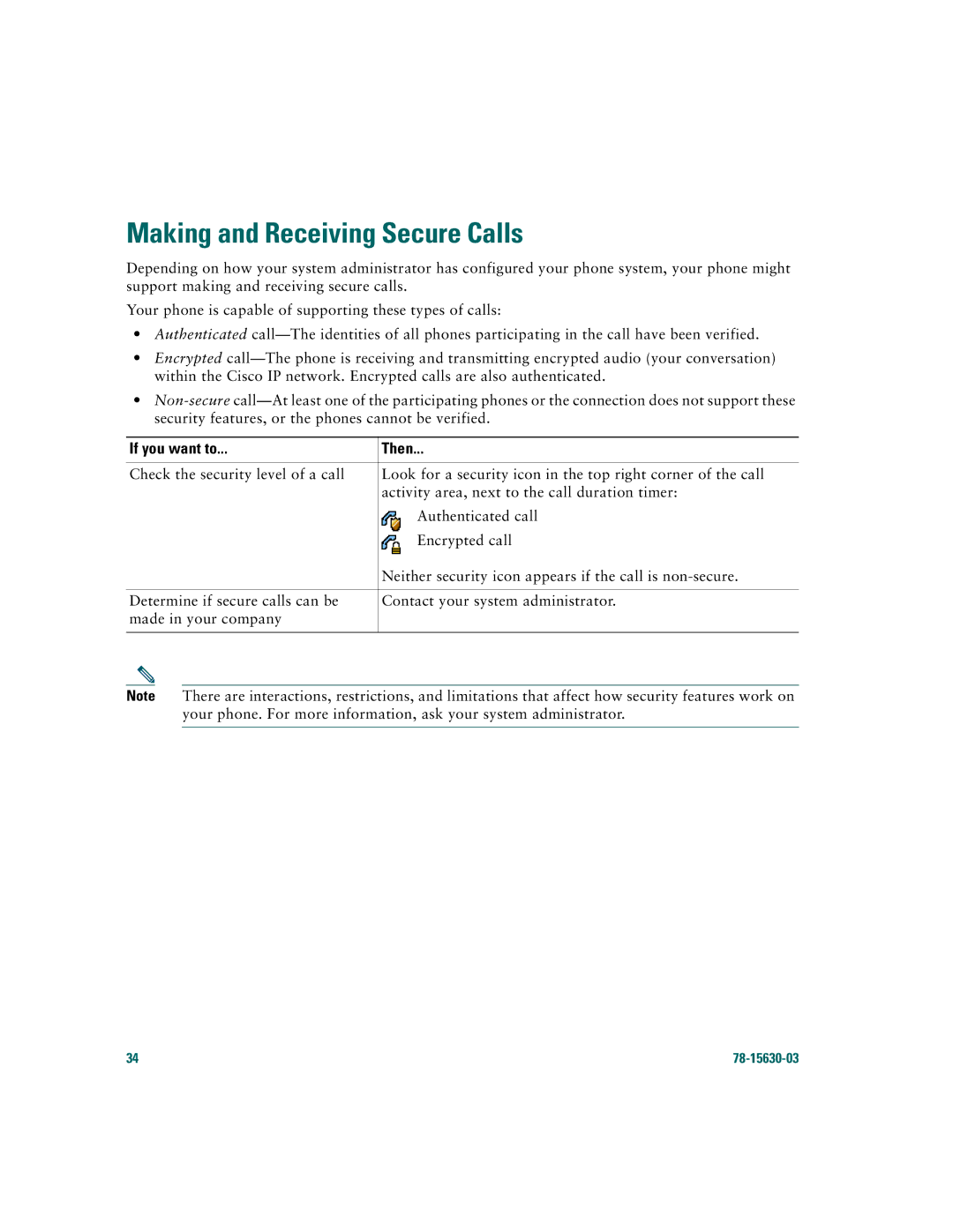 Cisco Systems 7970 warranty Making and Receiving Secure Calls 