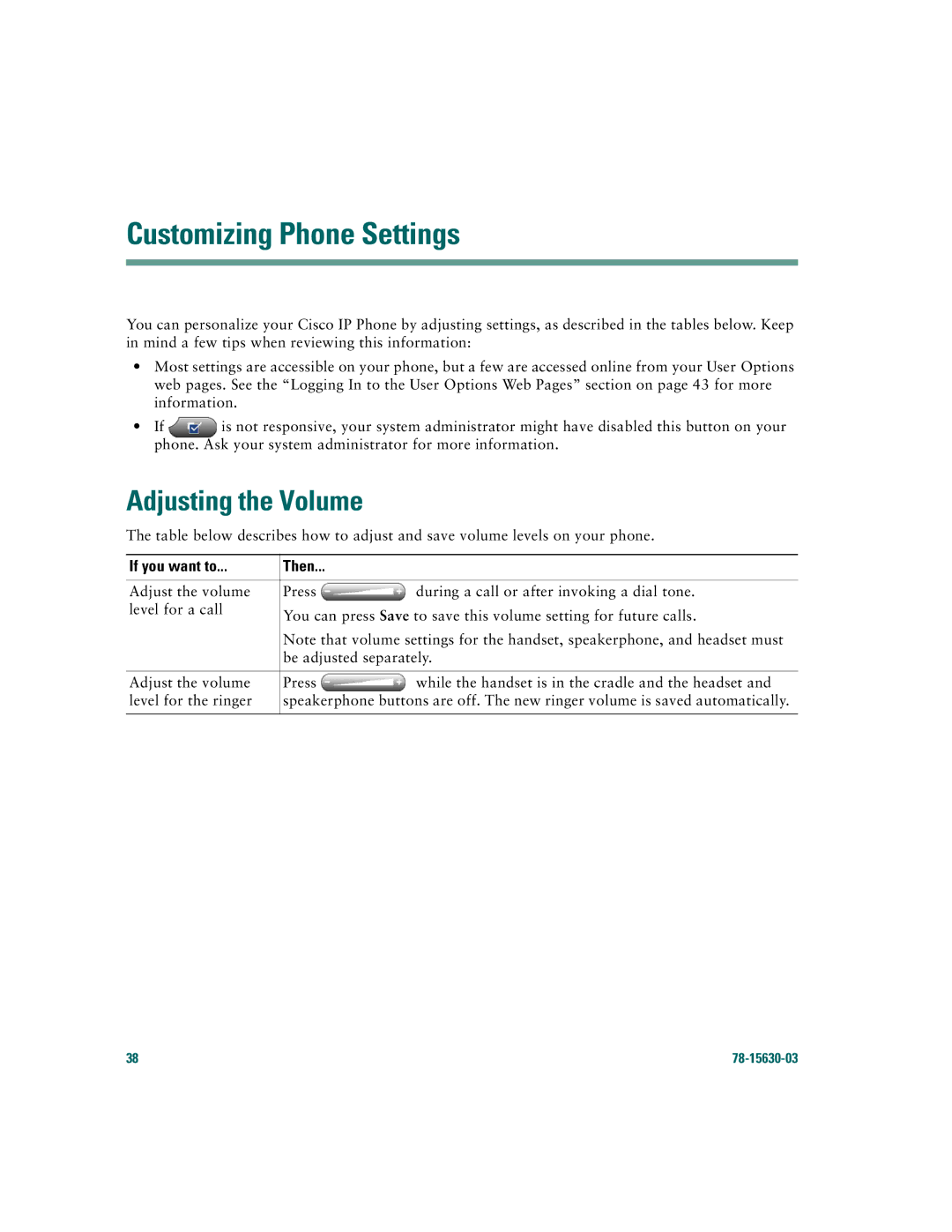 Cisco Systems 7970 warranty Customizing Phone Settings, Adjusting the Volume 