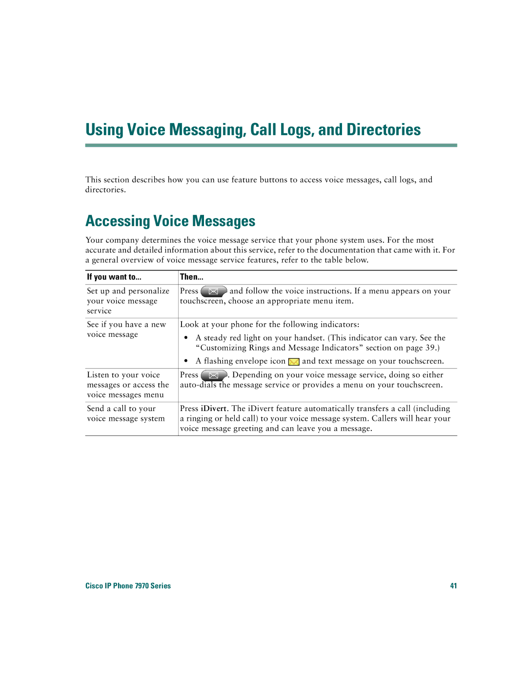 Cisco Systems 7970 warranty Using Voice Messaging, Call Logs, and Directories, Accessing Voice Messages 