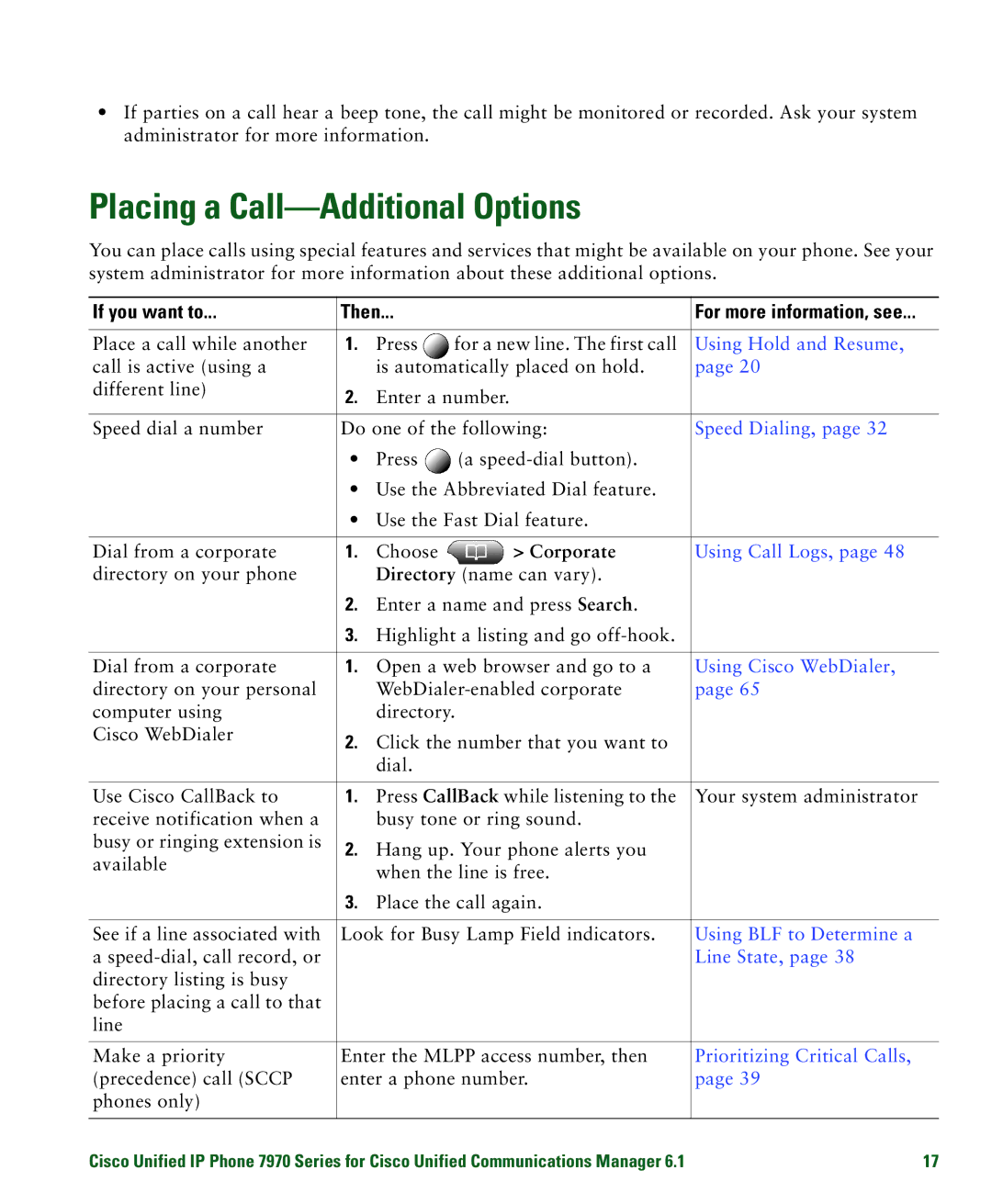 Cisco Systems 7970 manual Placing a Call-Additional Options, Corporate 