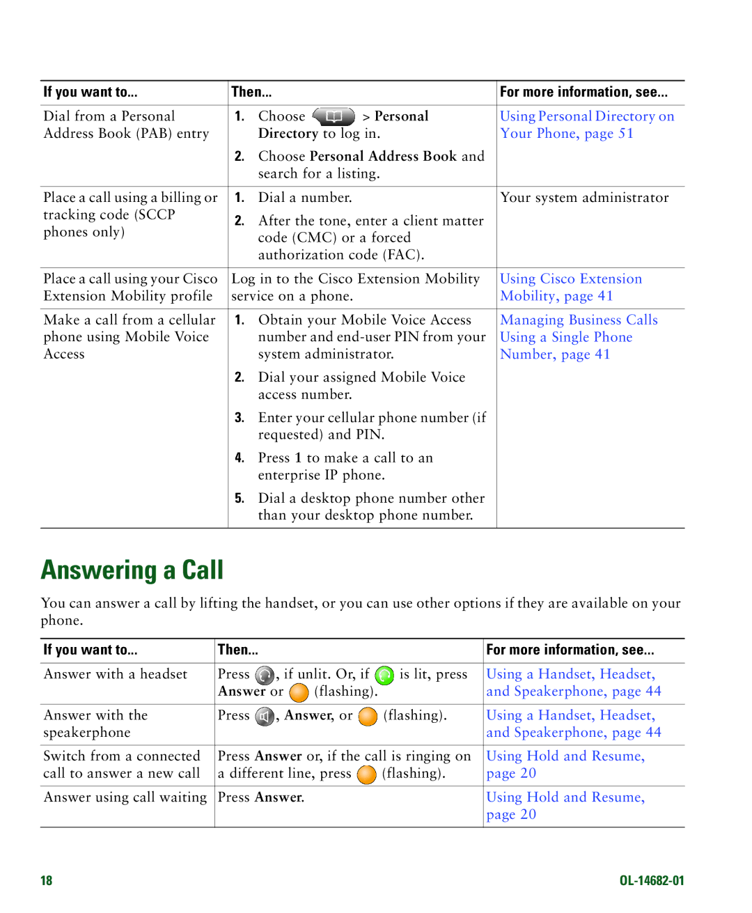 Cisco Systems 7970 manual Answering a Call, If you want to Then For more information, see 