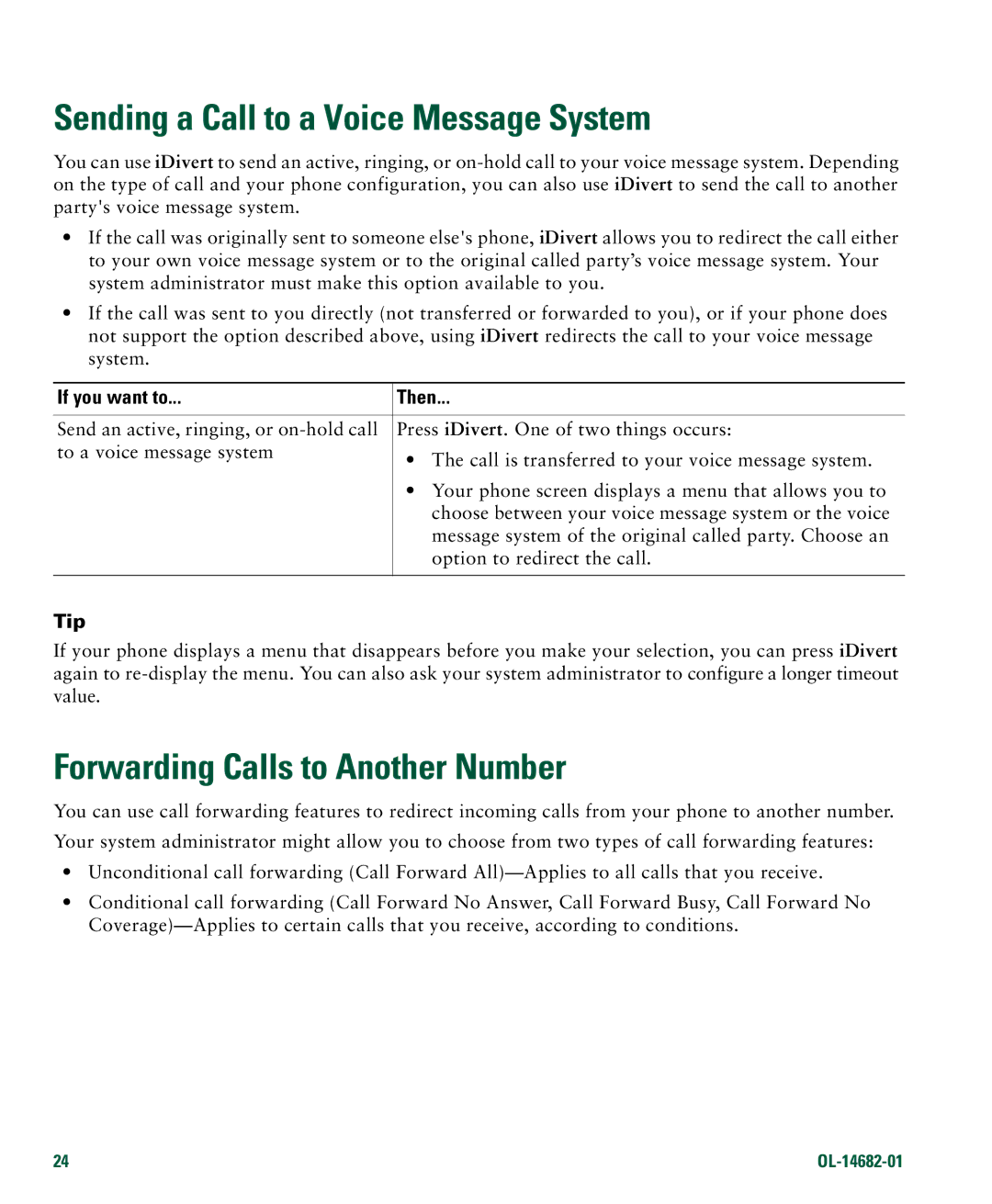 Cisco Systems 7970 manual Sending a Call to a Voice Message System, Forwarding Calls to Another Number 