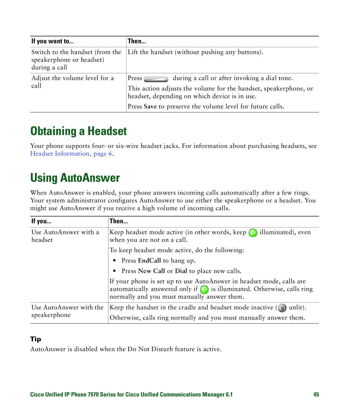 Cisco Systems 7970 manual Obtaining a Headset, Using AutoAnswer 