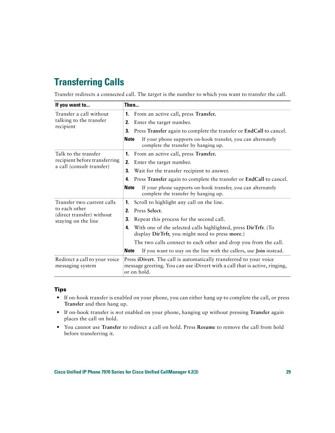 Cisco Systems 7970 warranty Transferring Calls 