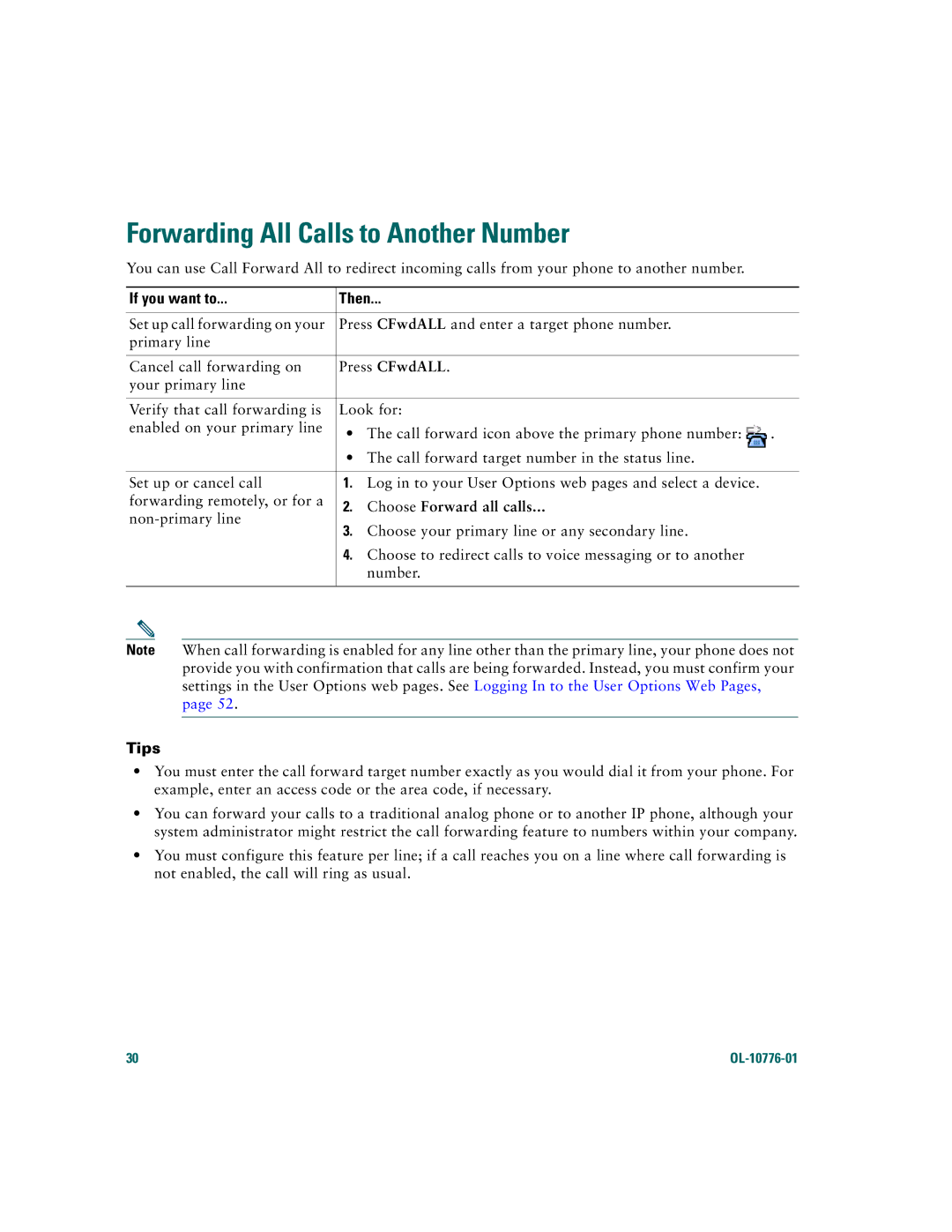 Cisco Systems 7970 warranty Forwarding All Calls to Another Number, Choose Forward all calls 