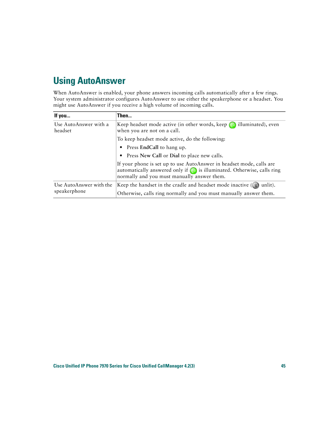 Cisco Systems 7970 warranty Using AutoAnswer, If you Then 