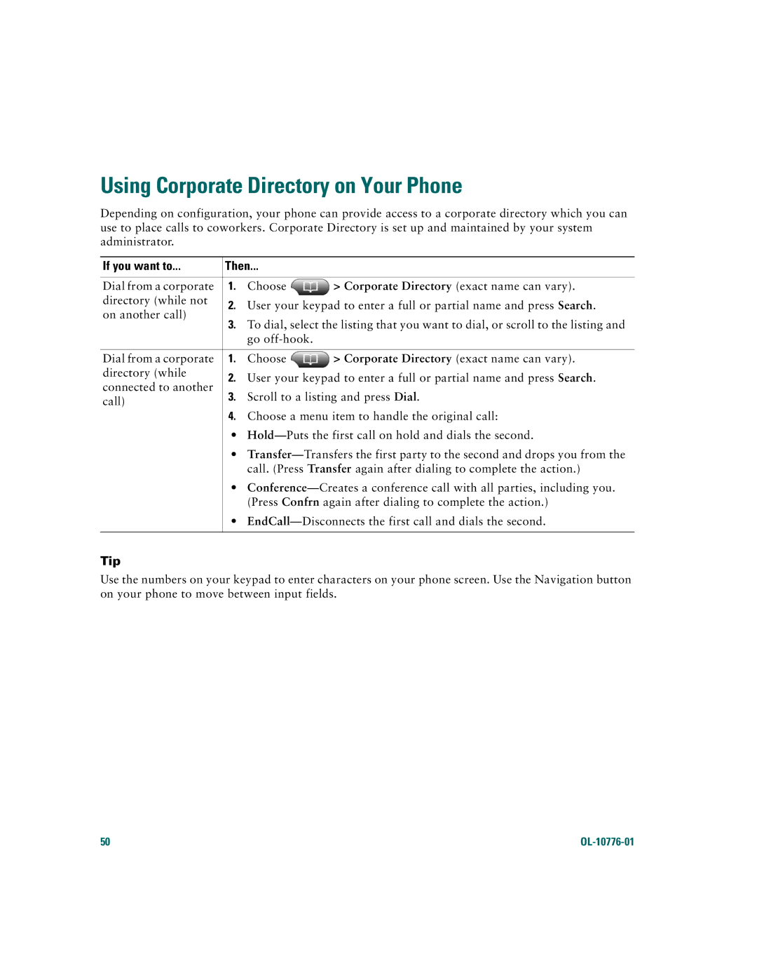 Cisco Systems 7970 warranty Using Corporate Directory on Your Phone, Corporate Directory exact name can vary 