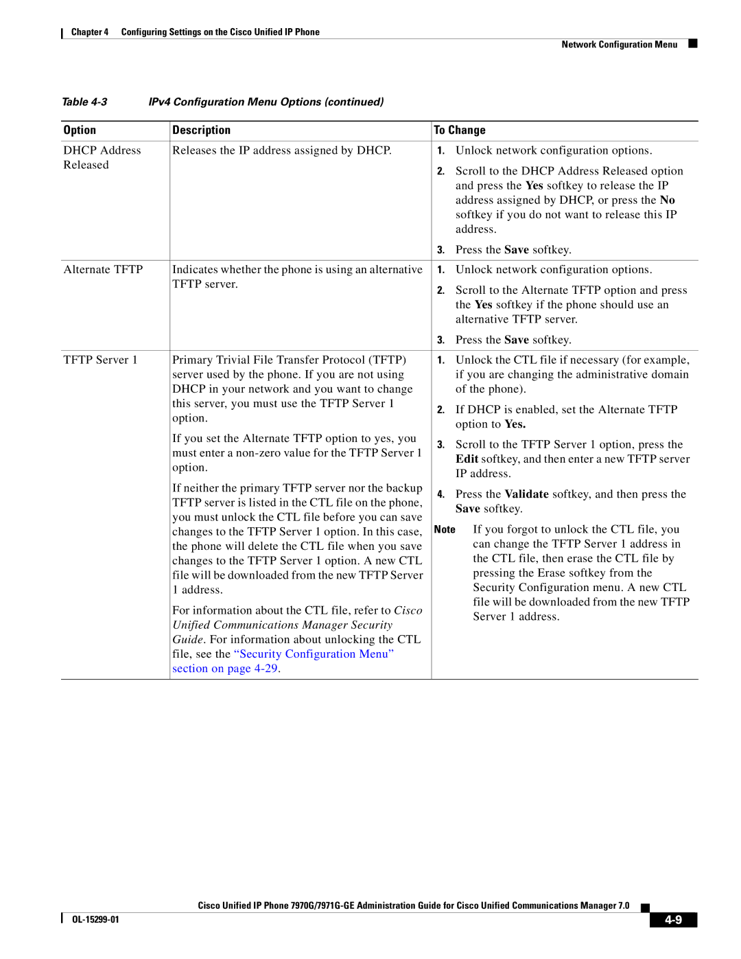 Cisco Systems 7971G-GE, 7970G manual Unified Communications Manager Security, Guide. For information about unlocking the CTL 