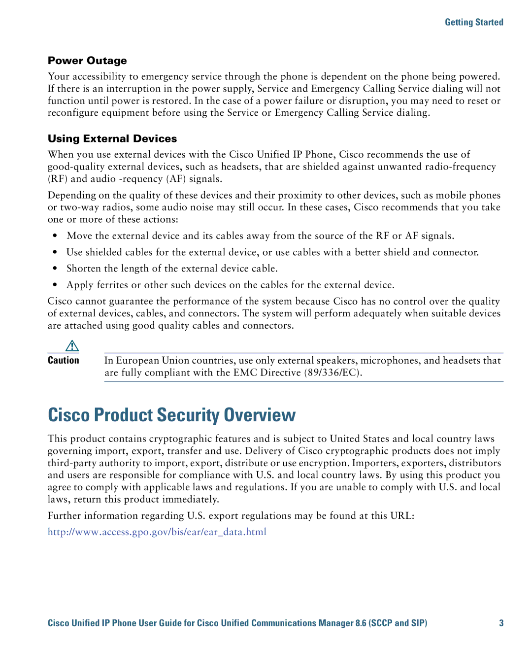 Cisco Systems 7975G, 7970G manual Cisco Product Security Overview, Power Outage, Using External Devices 