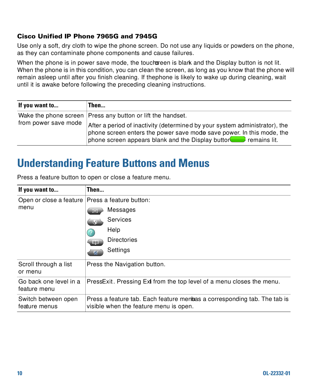 Cisco Systems 7970G, 7975G Understanding Feature Buttons and Menus, Cisco Unified IP Phone 7965G and 7945G, If you want to 