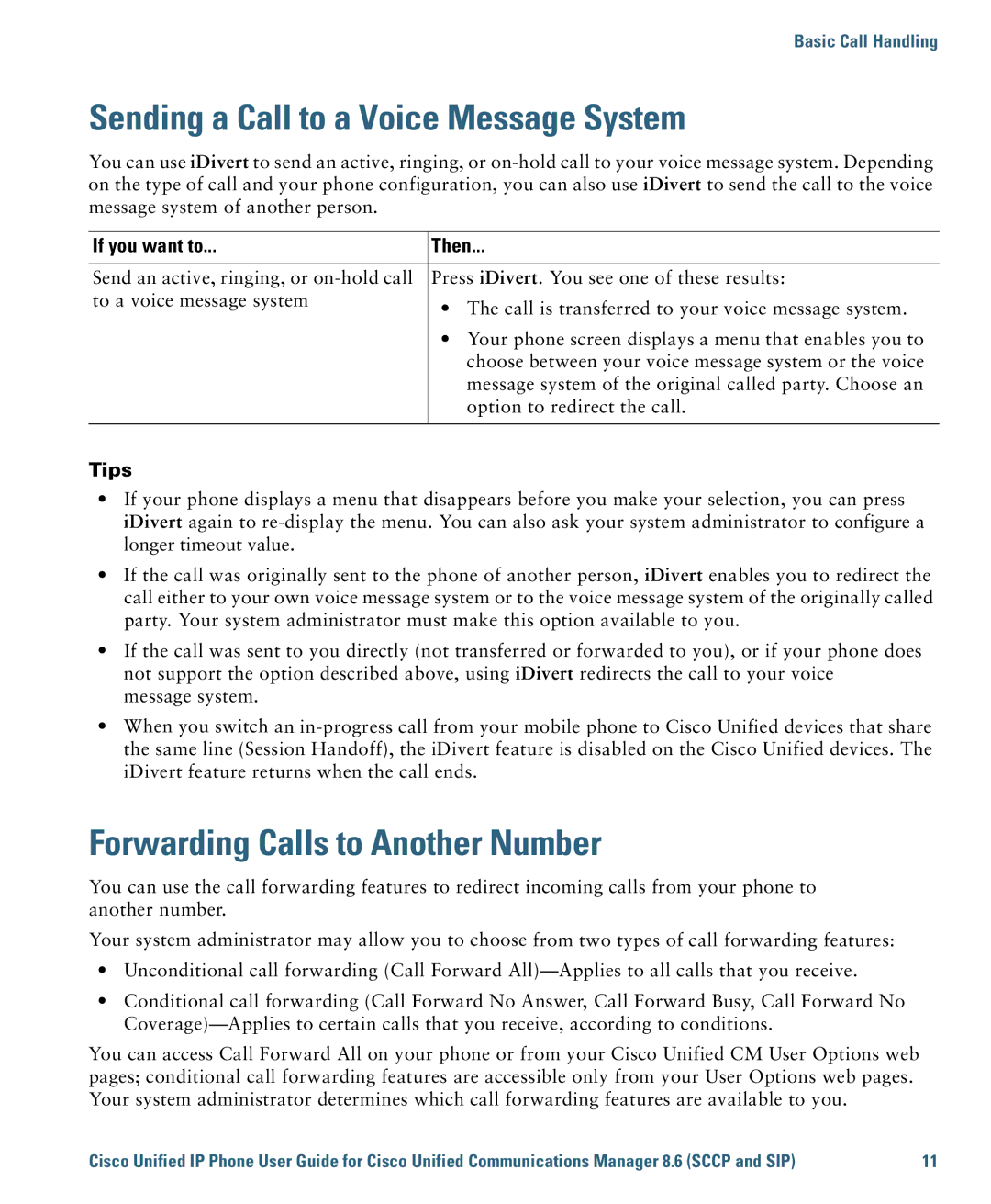 Cisco Systems 7975G, 7970G manual Sending a Call to a Voice Message System, Forwarding Calls to Another Number 