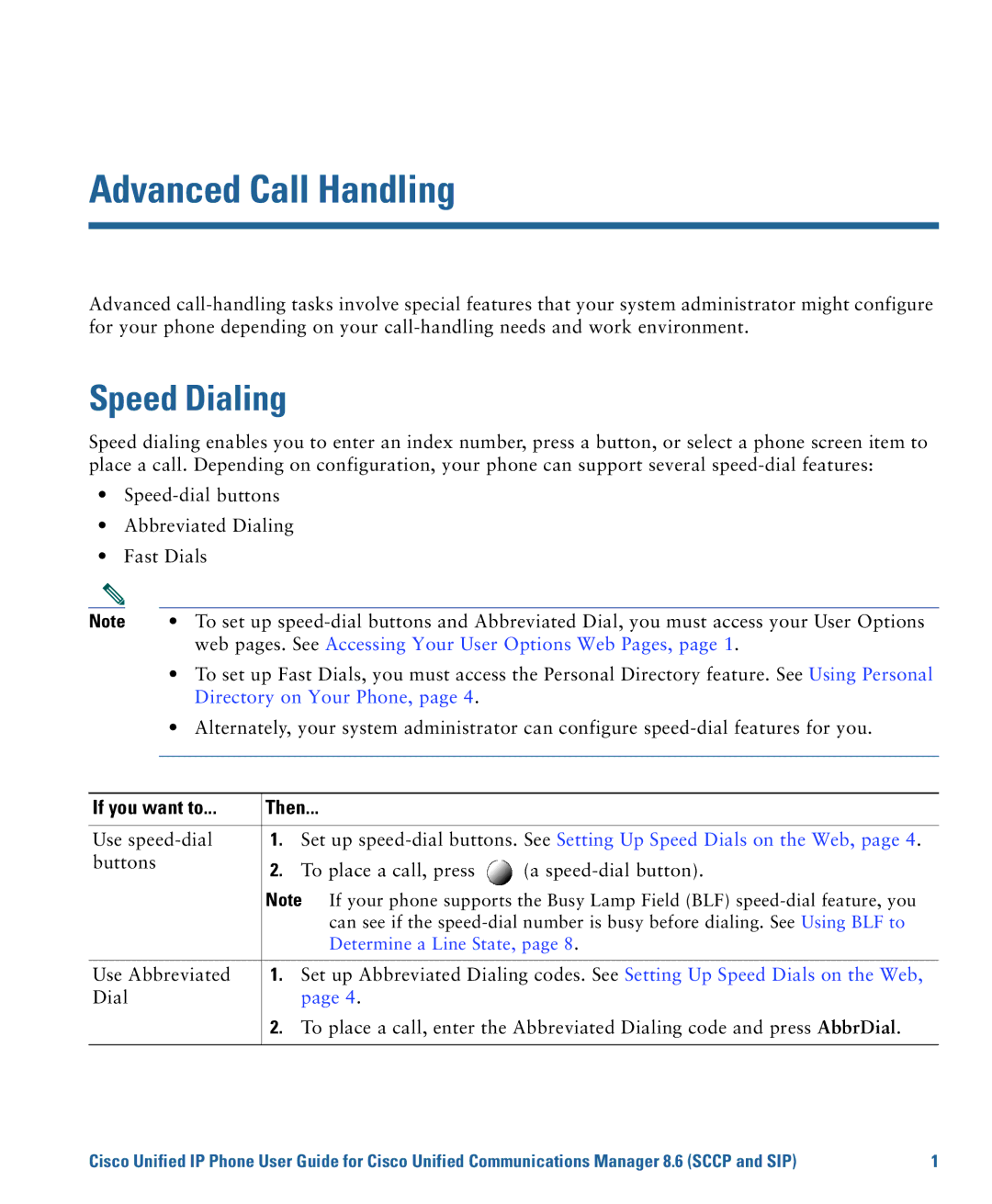 Cisco Systems 7975G, 7970G Advanced Call Handling, Speed Dialing, Web pages. See Accessing Your User Options Web Pages 