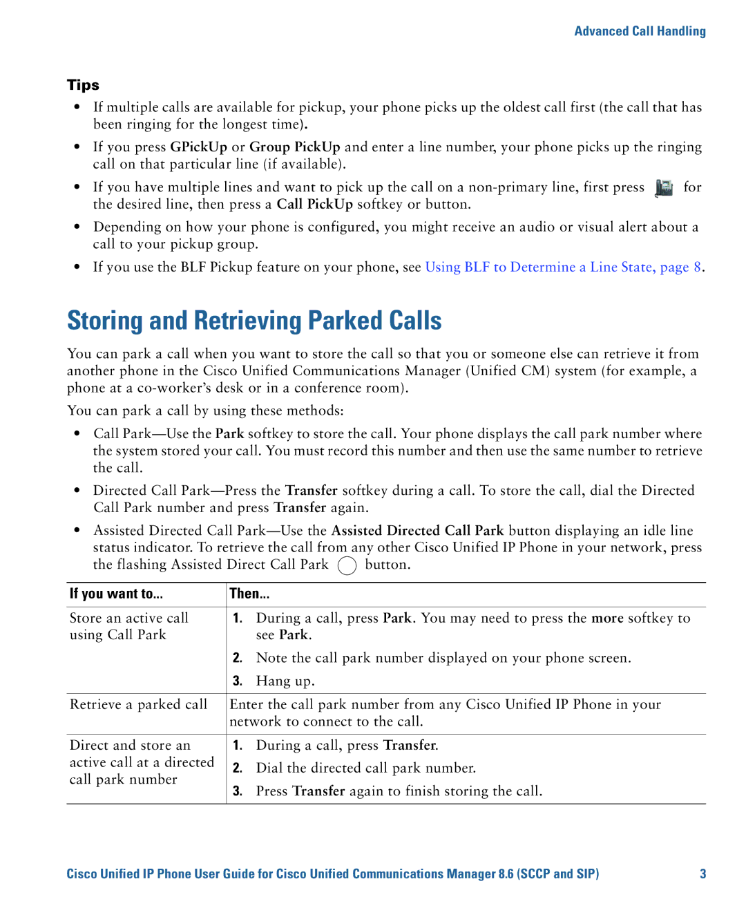 Cisco Systems 7975G, 7970G manual Storing and Retrieving Parked Calls, Tips 