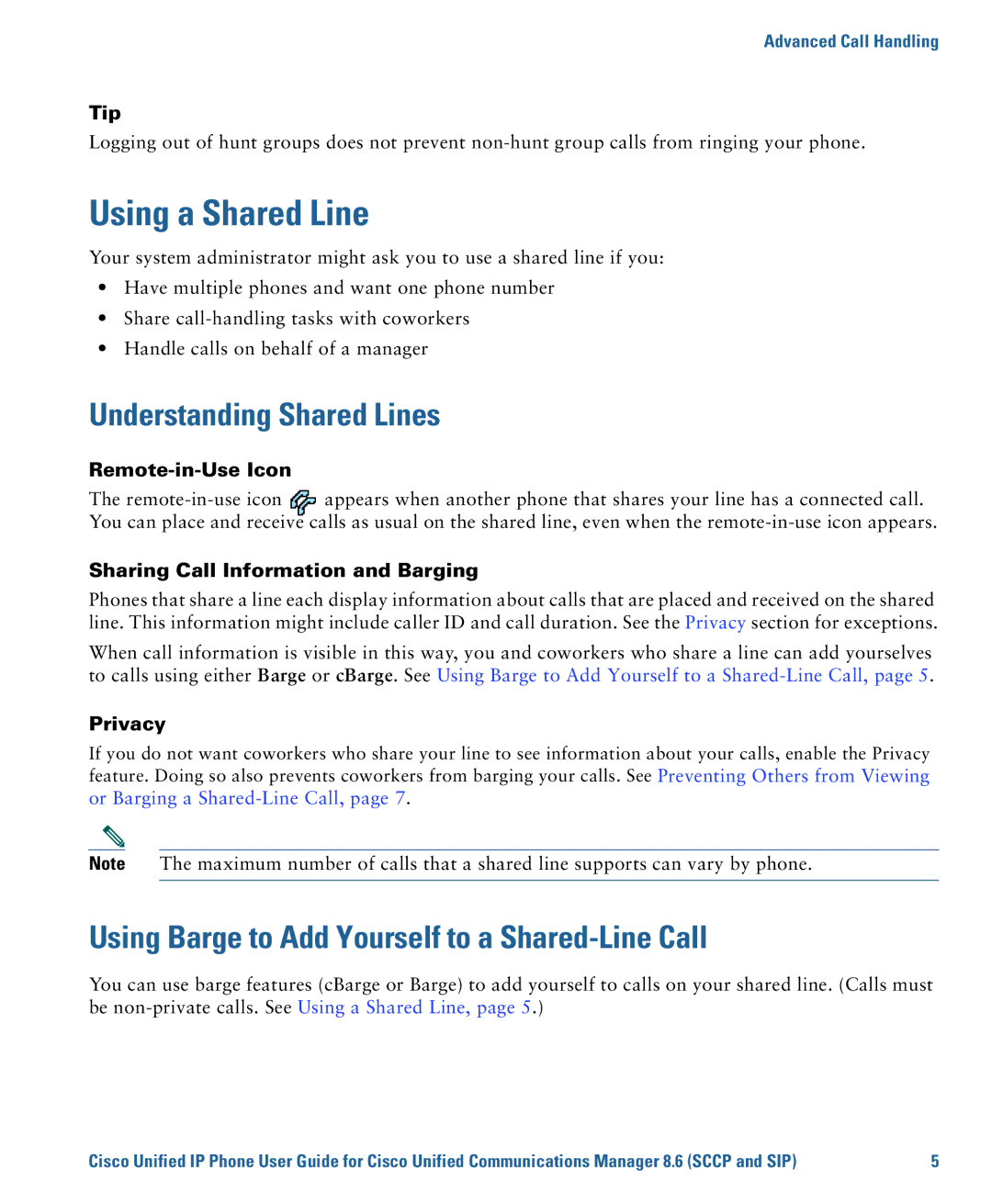 Cisco Systems 7975G Using a Shared Line, Understanding Shared Lines, Using Barge to Add Yourself to a Shared-Line Call 