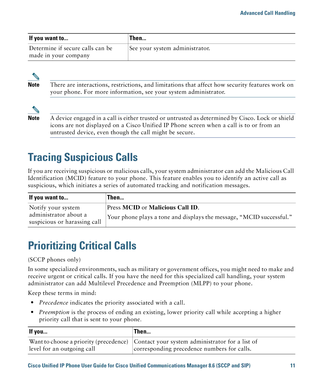 Cisco Systems 7975G Tracing Suspicious Calls, Prioritizing Critical Calls, Press Mcid or Malicious Call ID, If you Then 