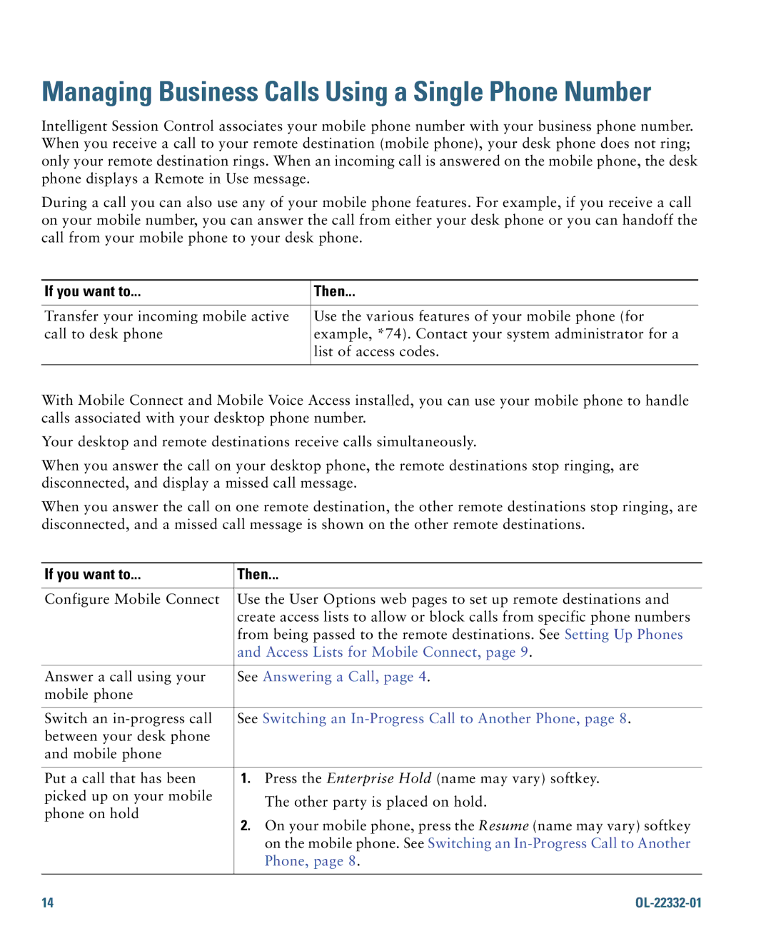 Cisco Systems 7970G, 7975G manual Access Lists for Mobile Connect, See Answering a Call 