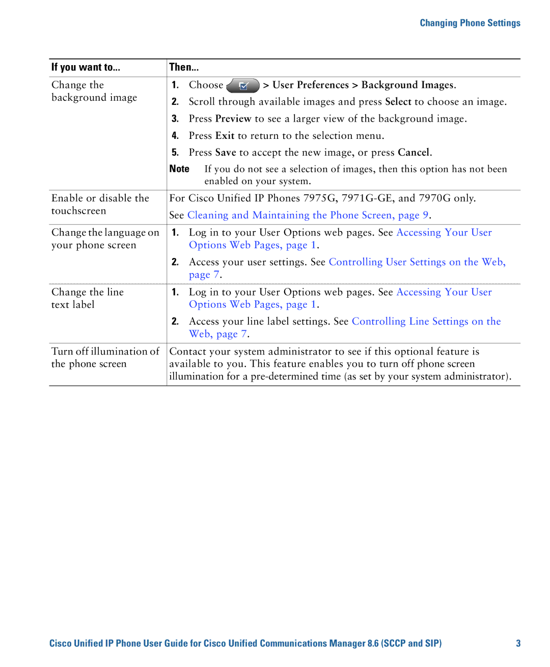 Cisco Systems 7975G, 7970G manual User Preferences Background Images, See Cleaning and Maintaining the Phone Screen 