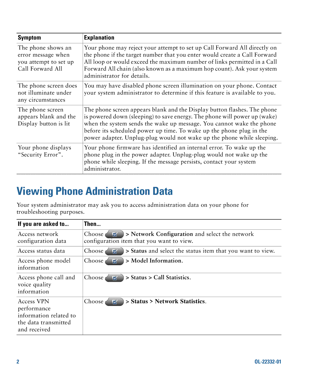 Cisco Systems 7970G, 7975G manual Viewing Phone Administration Data, If you are asked to Then 