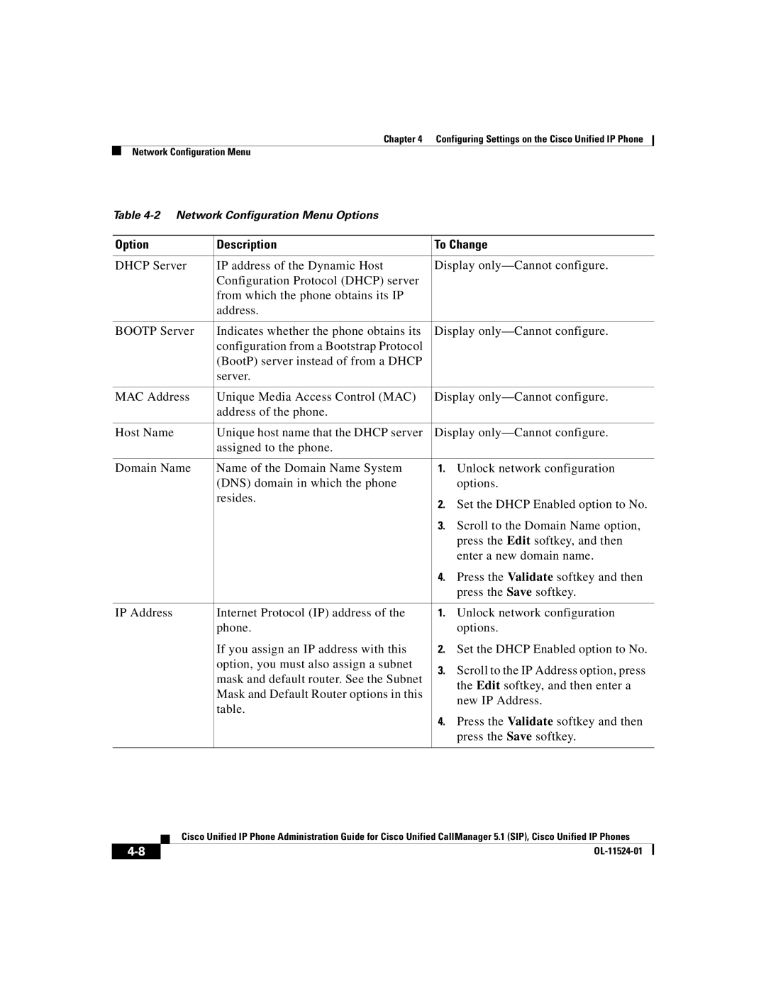 Cisco Systems 7970G manual Option Description To Change 