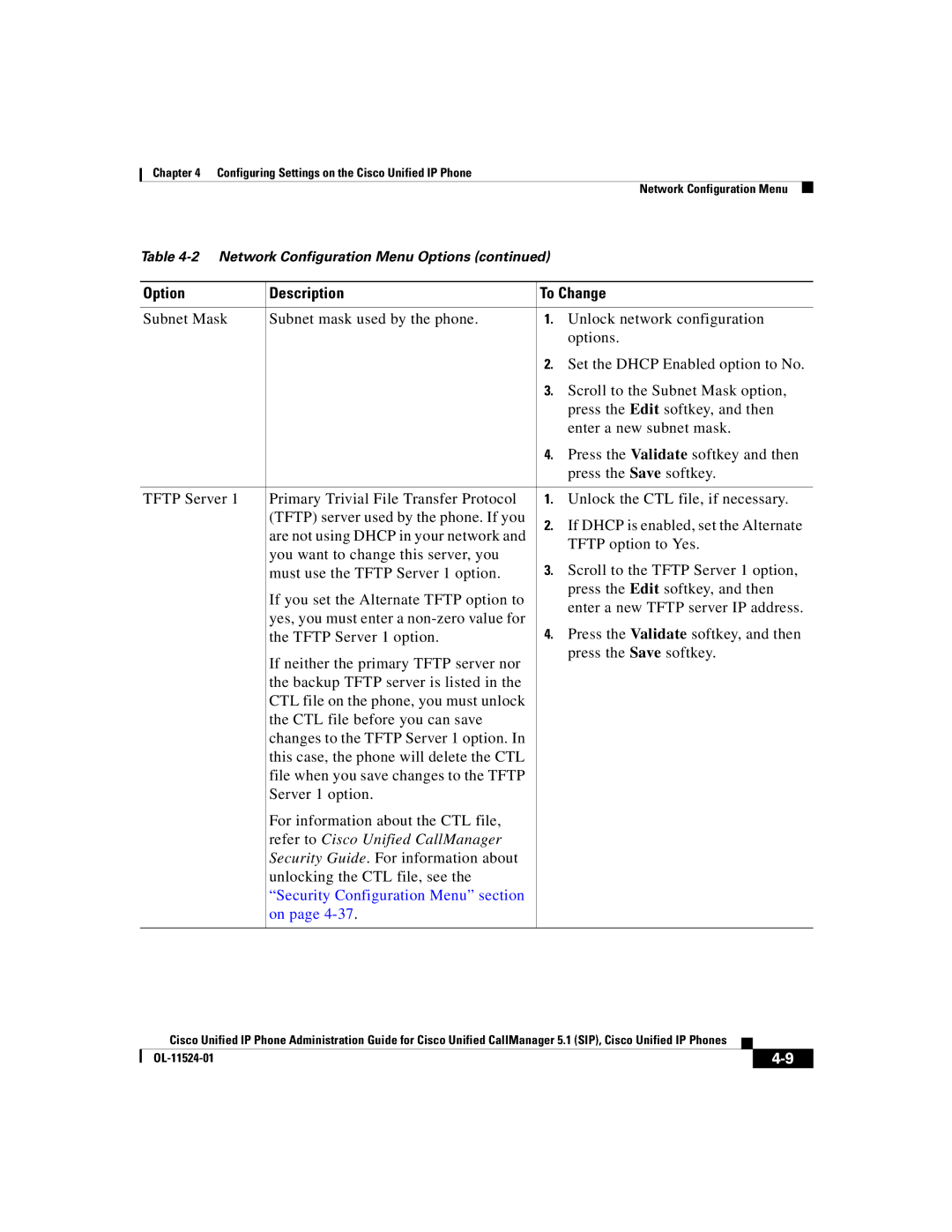 Cisco Systems 7970G manual Refer to Cisco Unified CallManager, Security Configuration Menu section 