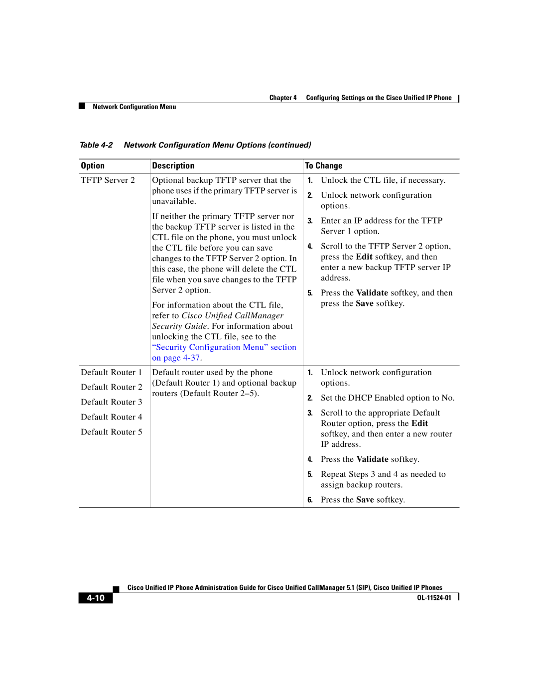 Cisco Systems 7970G manual Option Description To Change 