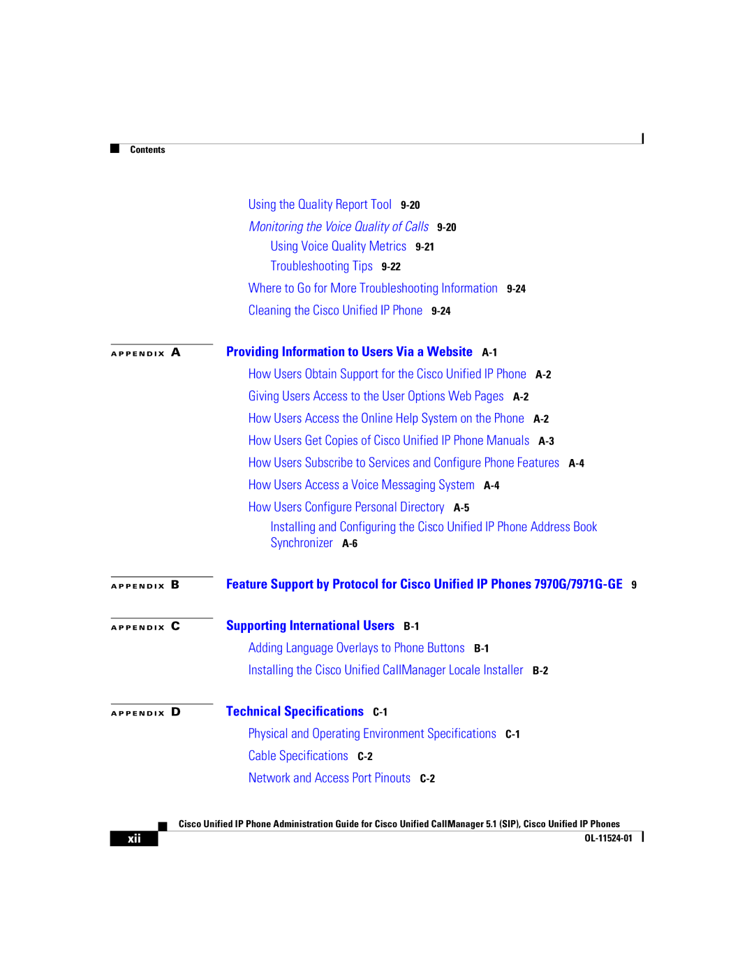 Cisco Systems 7970G manual Monitoring the Voice Quality of Calls, Xii 