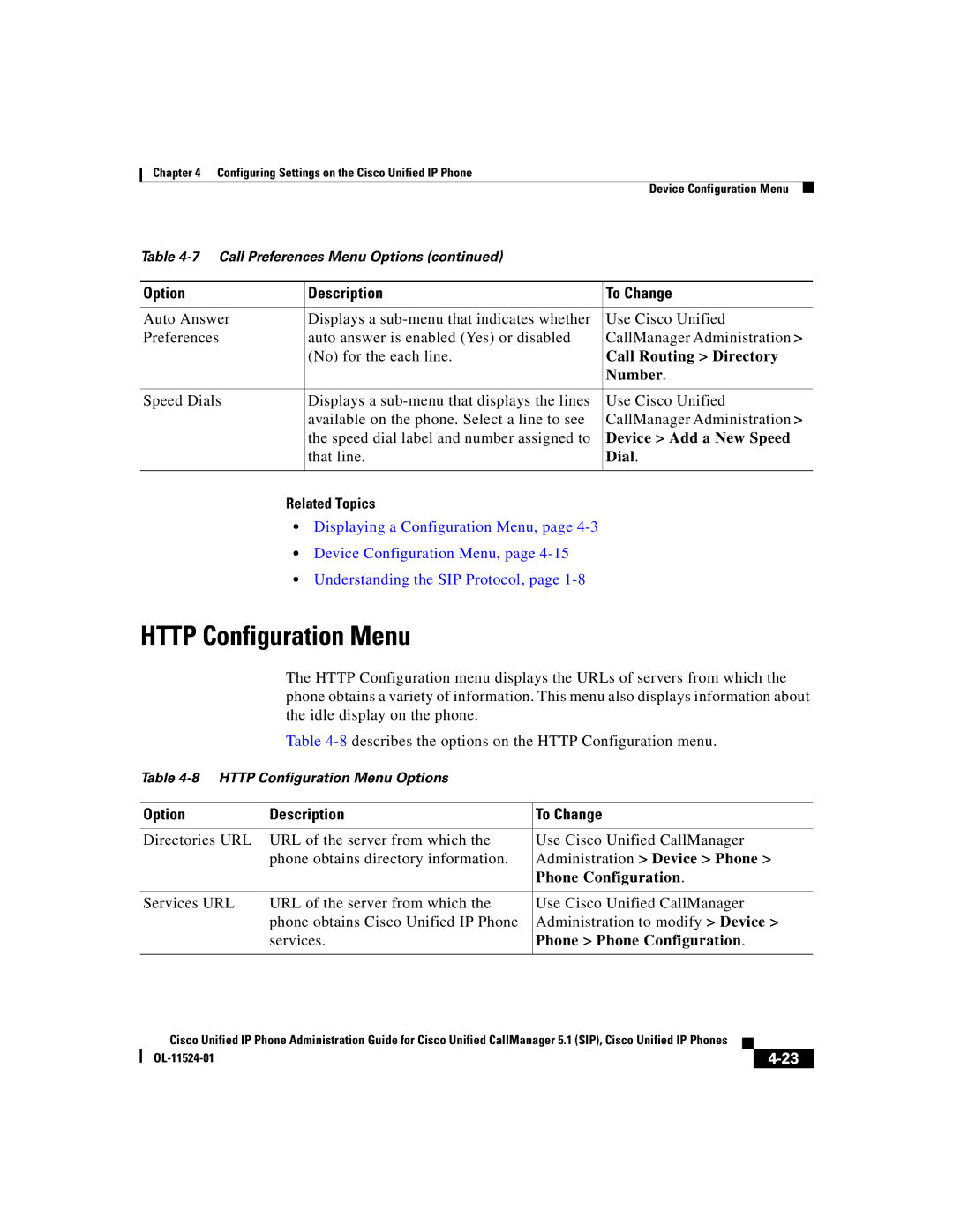 Cisco Systems 7970G manual Http Configuration Menu 