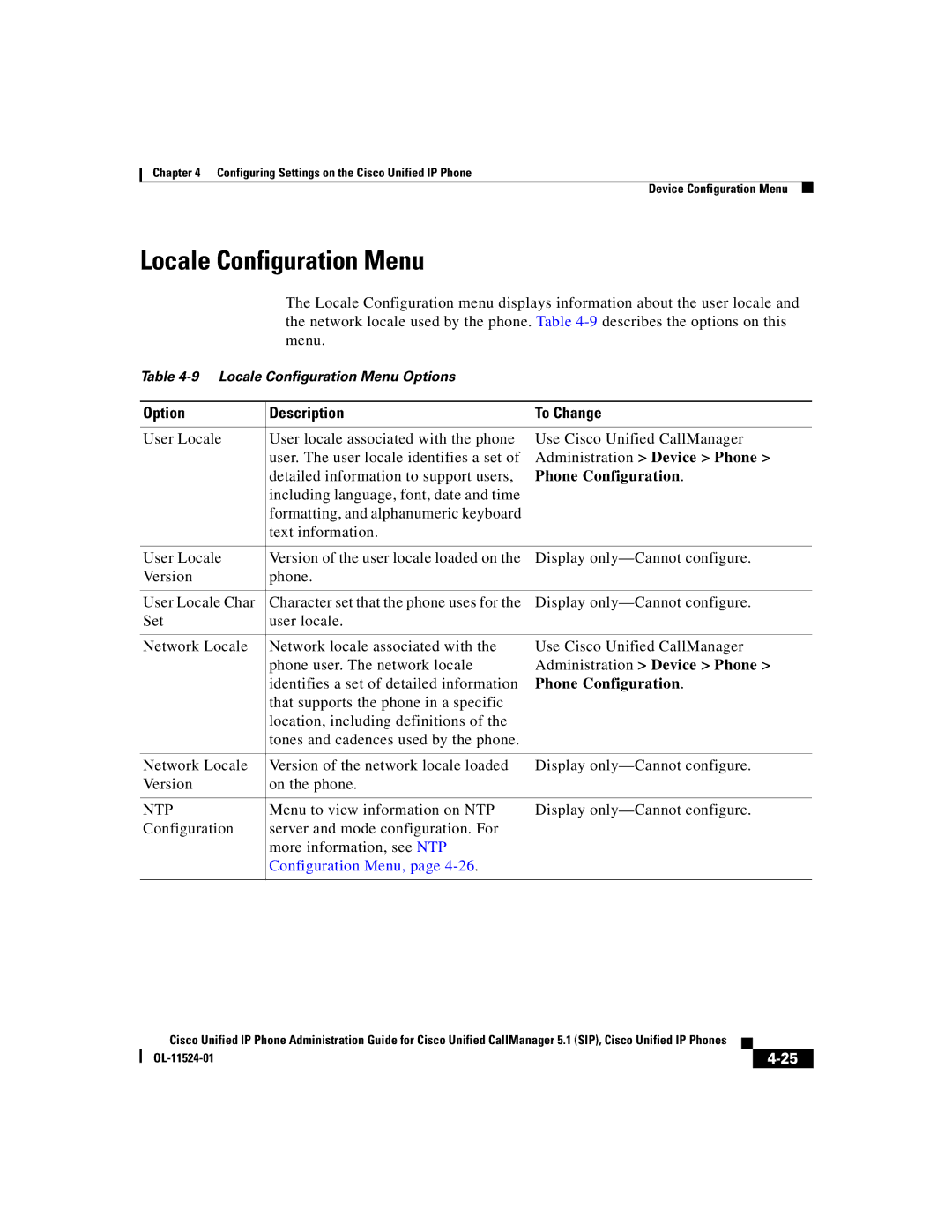 Cisco Systems 7970G manual Locale Configuration Menu 