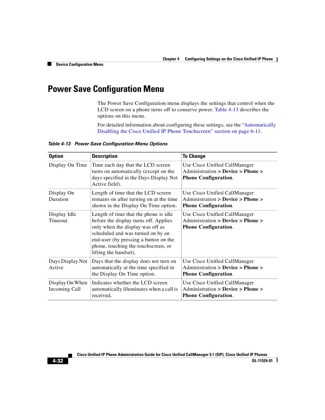 Cisco Systems 7970G manual Power Save Configuration Menu 