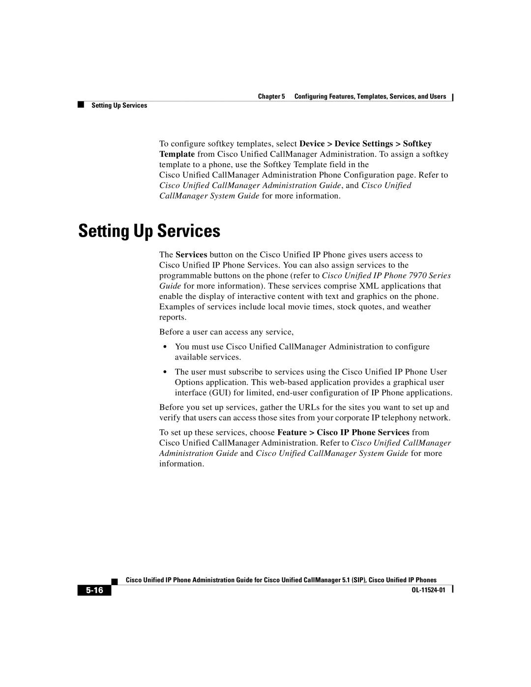 Cisco Systems 7970G manual Setting Up Services 