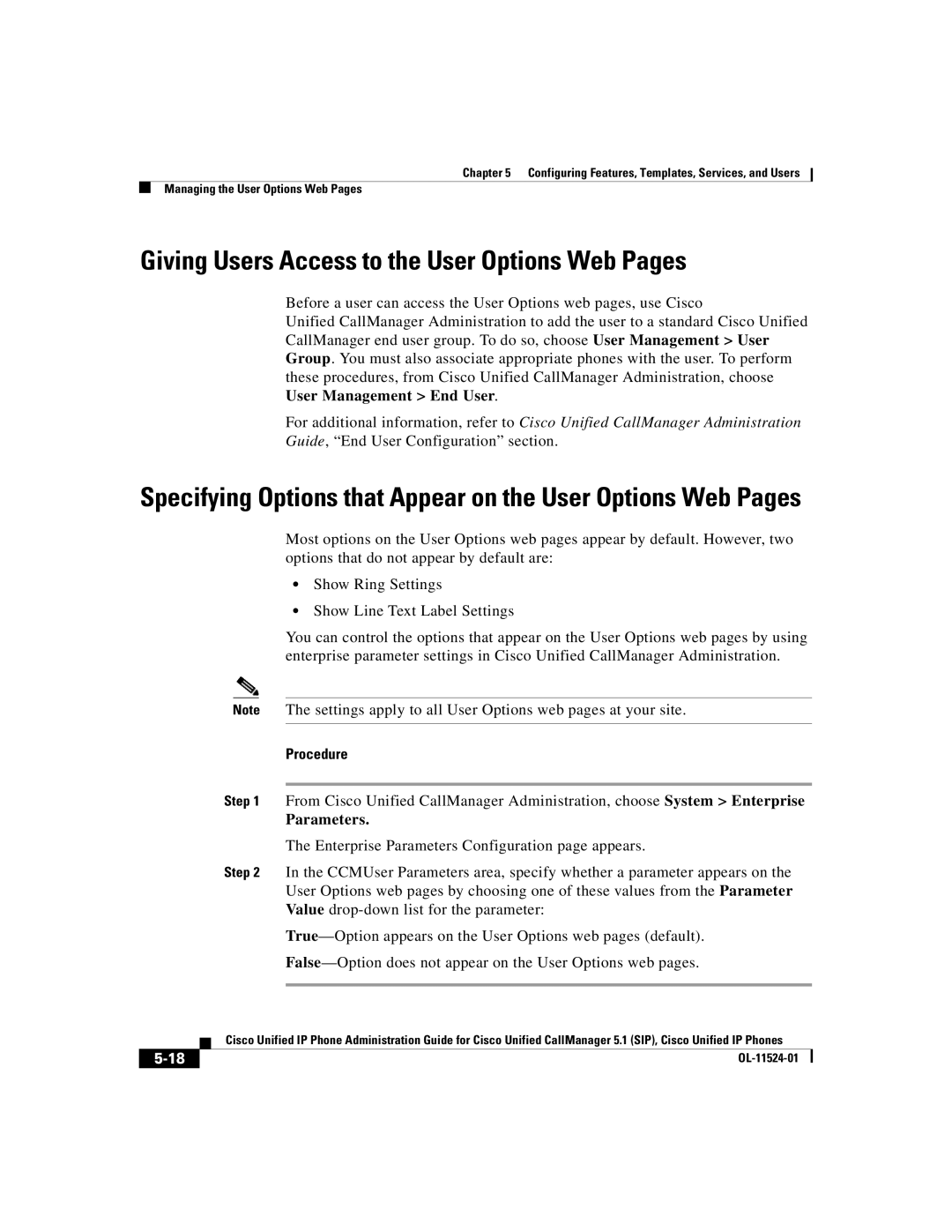 Cisco Systems 7970G manual Giving Users Access to the User Options Web Pages, User Management End User 