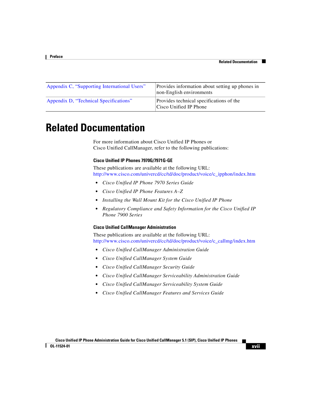 Cisco Systems Related Documentation, Cisco Unified IP Phones 7970G/7971G-GE, Cisco Unified CallManager Administration 