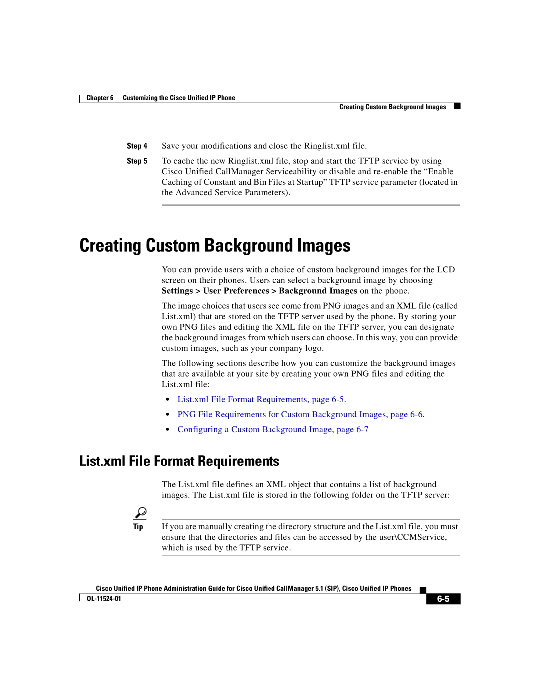 Cisco Systems 7970G manual Creating Custom Background Images, List.xml File Format Requirements 