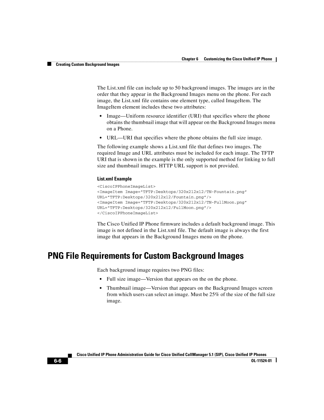 Cisco Systems 7970G manual PNG File Requirements for Custom Background Images, List.xml Example 