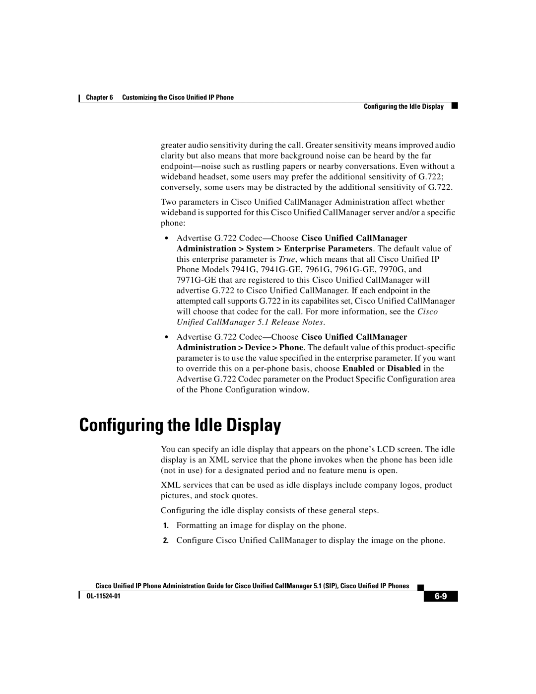 Cisco Systems 7970G manual Configuring the Idle Display 