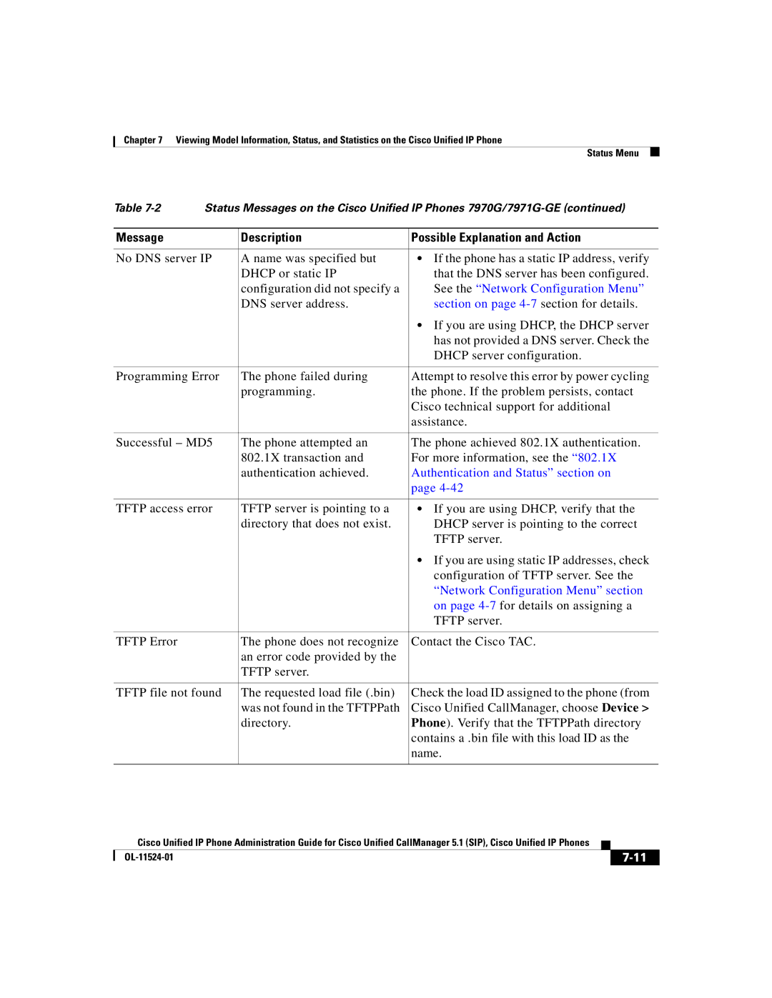 Cisco Systems 7970G manual See the Network Configuration Menu, Section on page 4-7 section for details 