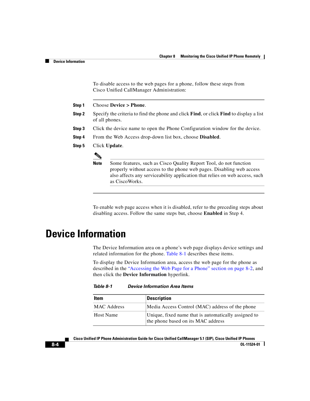 Cisco Systems 7970G manual Device Information, Choose Device Phone 