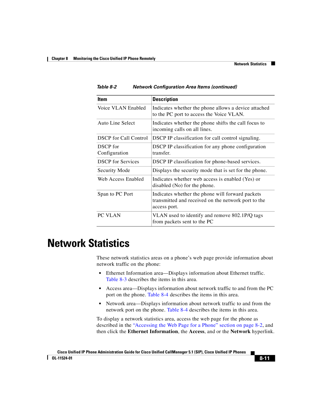 Cisco Systems 7970G manual Network Statistics 