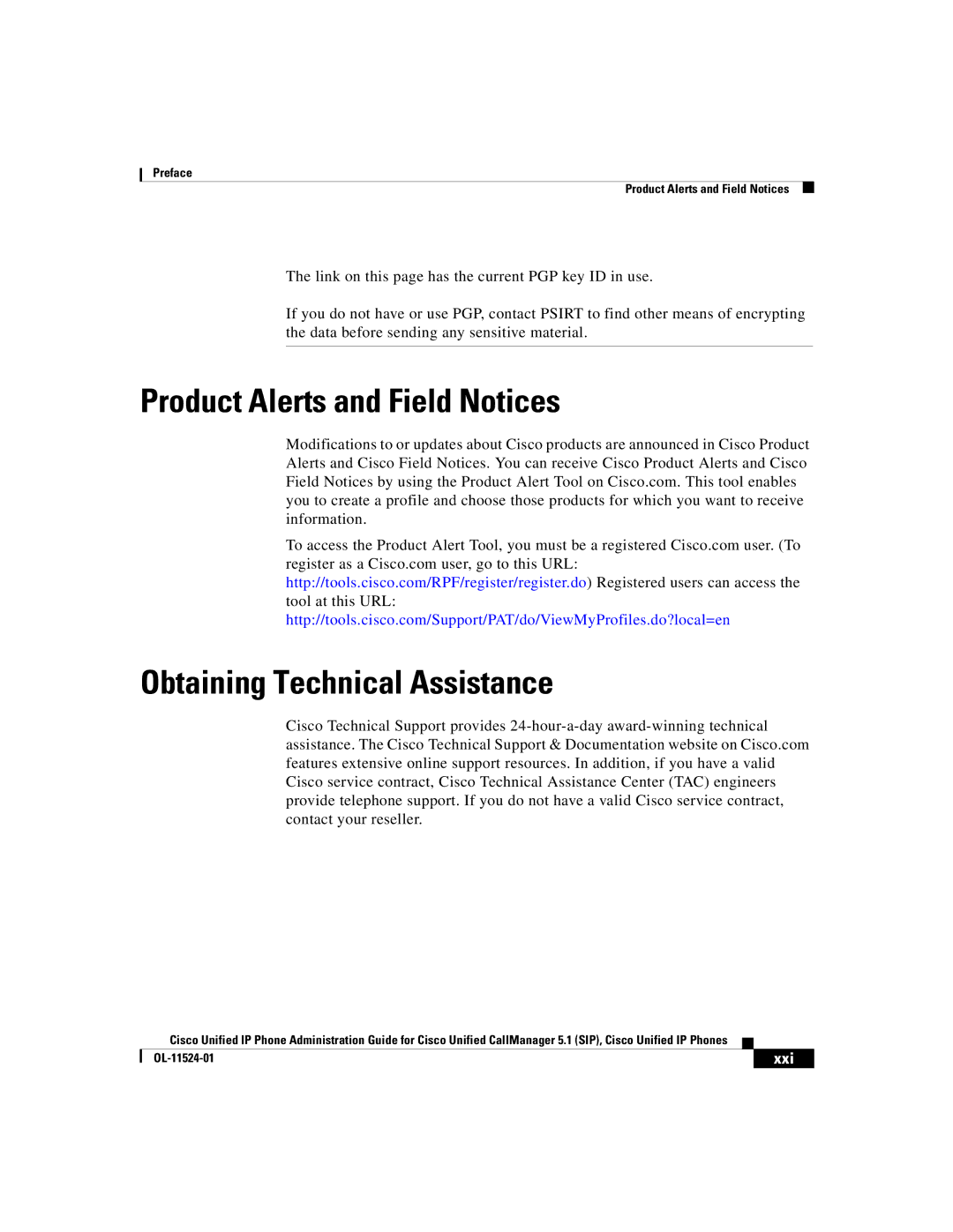 Cisco Systems 7970G manual Product Alerts and Field Notices, Obtaining Technical Assistance, Xxi 