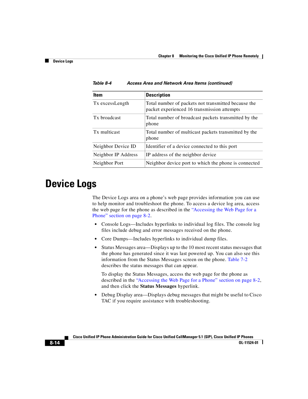 Cisco Systems 7970G manual Device Logs 