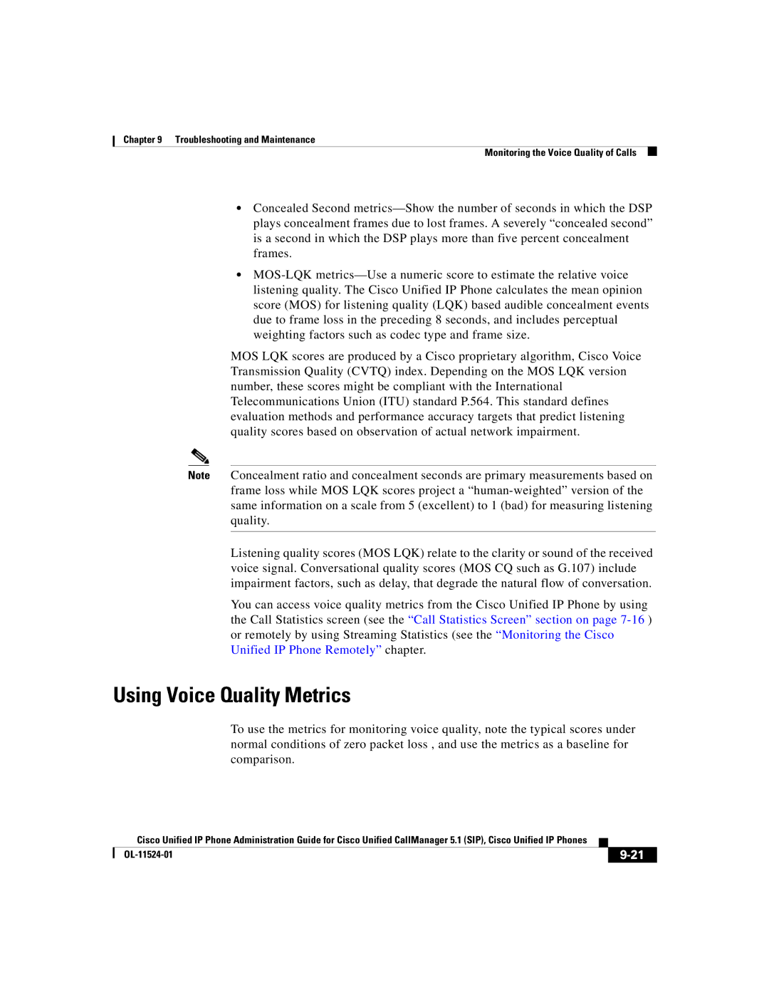 Cisco Systems 7970G manual Using Voice Quality Metrics 