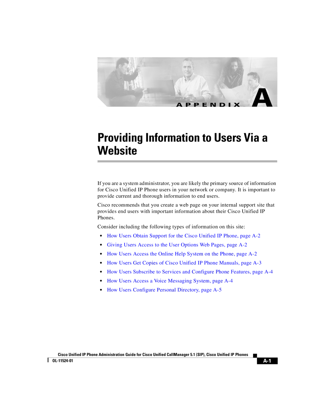 Cisco Systems 7970G manual Website, Providing Information to Users Via a 