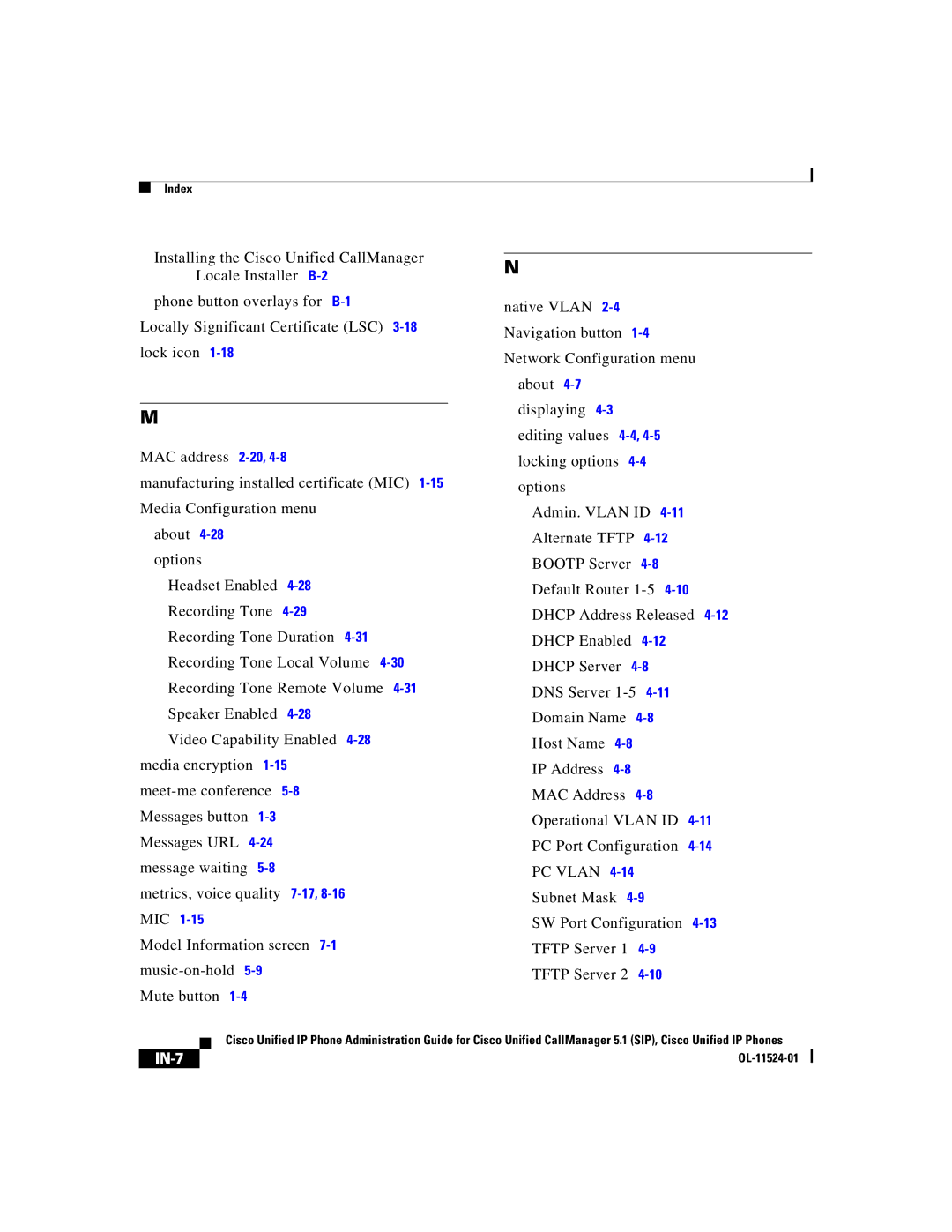 Cisco Systems 7970G manual IN-7 