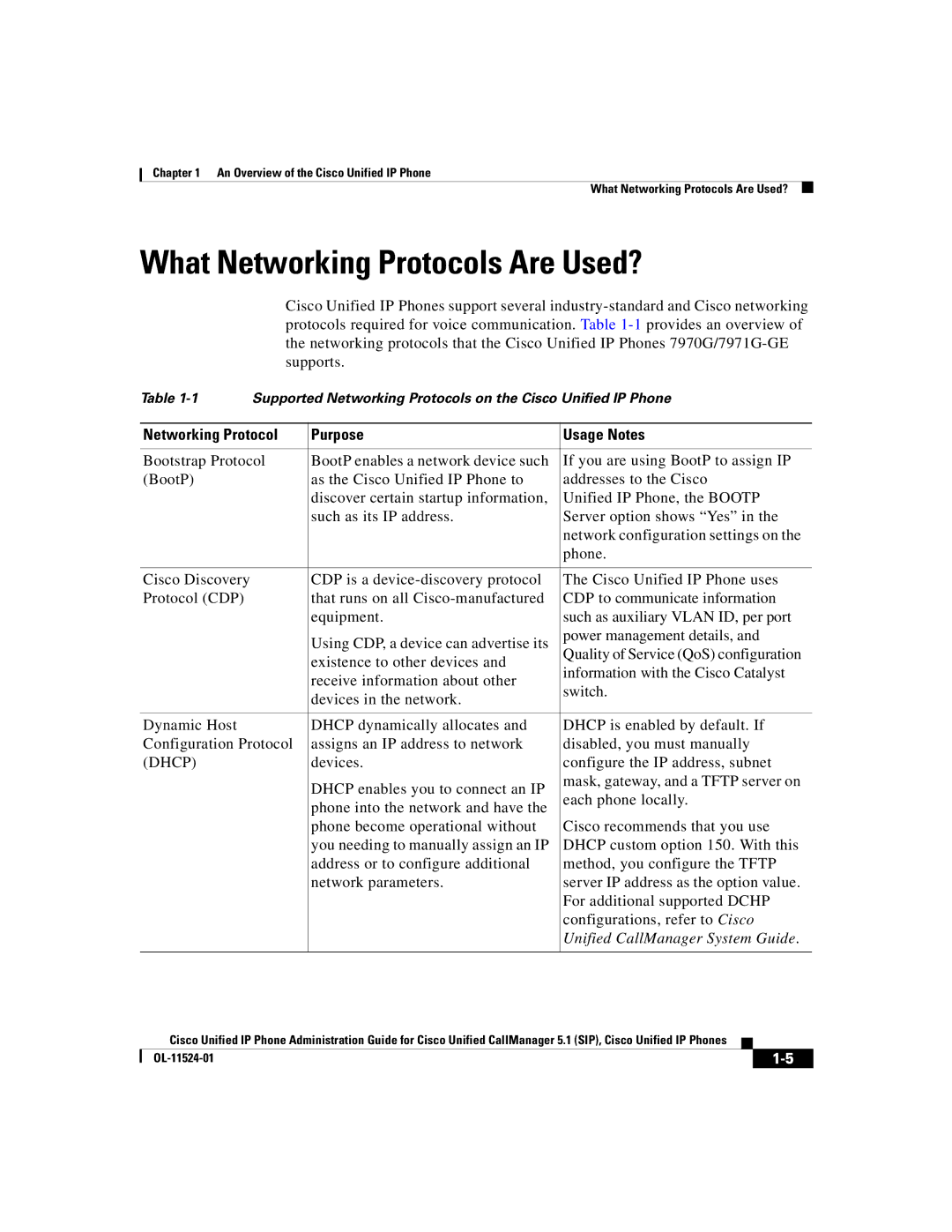 Cisco Systems 7970G manual What Networking Protocols Are Used?, Networking Protocol Purpose Usage Notes 