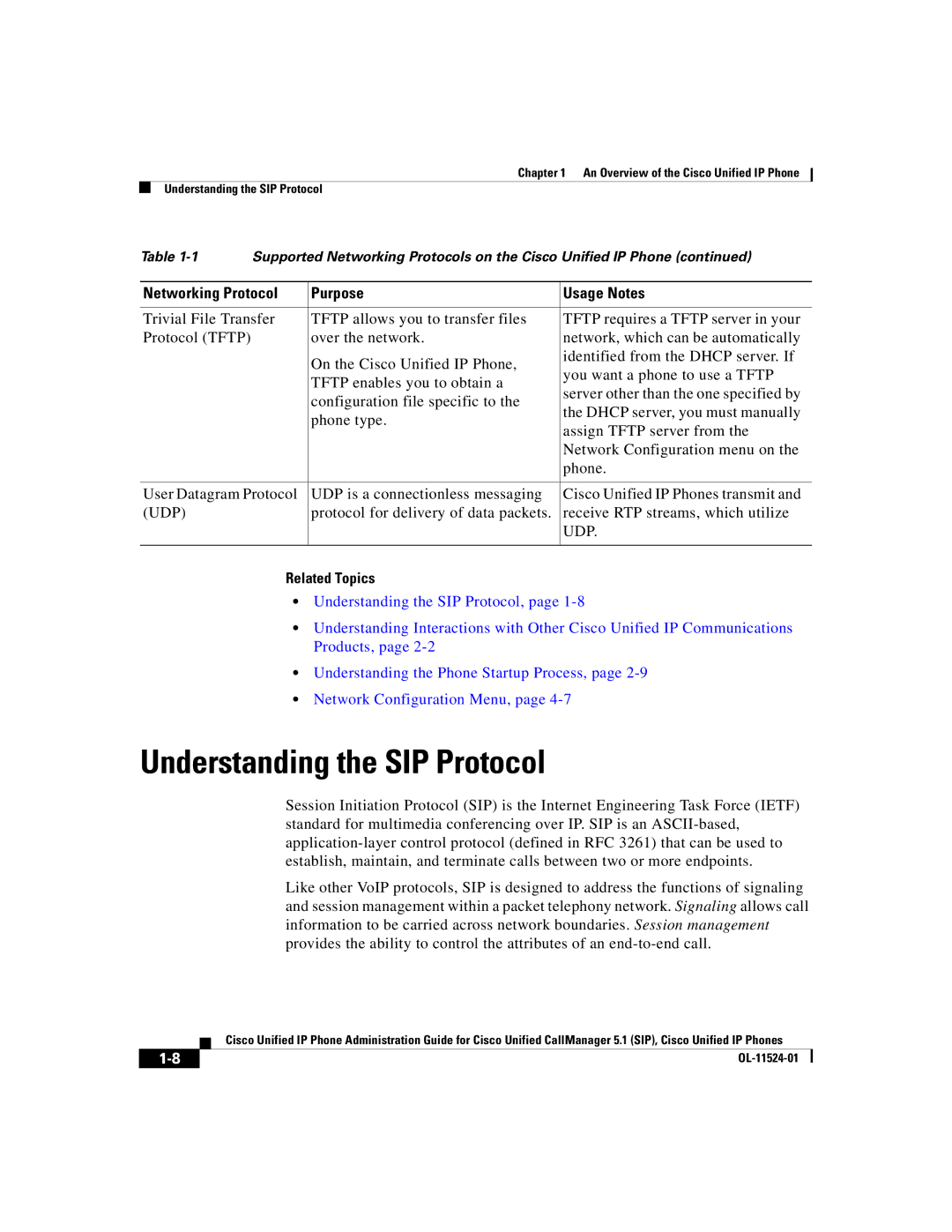 Cisco Systems 7970G manual Understanding the SIP Protocol, Related Topics 