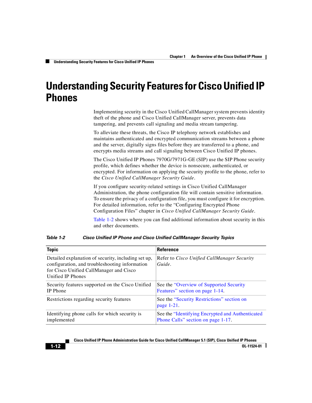 Cisco Systems 7970G manual Understanding Security Features for Cisco Unified IP Phones, Topic Reference, Guide 