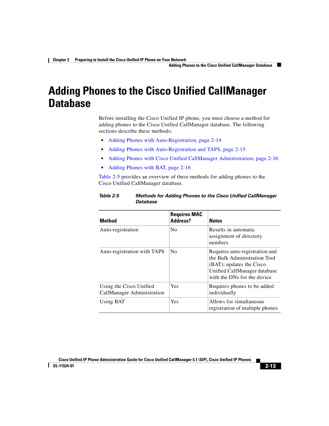 Cisco Systems 7970G manual Adding Phones to the Cisco Unified CallManager Database, Requires MAC Method Address? 