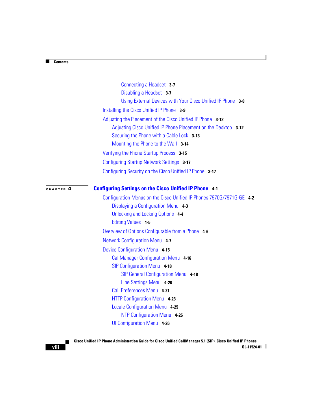 Cisco Systems 7970G manual Disabling a Headset, Viii 