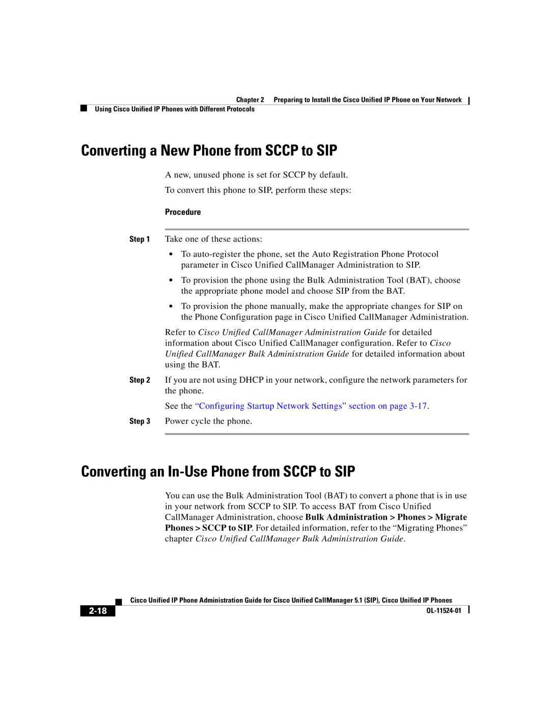 Cisco Systems 7970G manual Converting a New Phone from Sccp to SIP, Converting an In-Use Phone from Sccp to SIP 