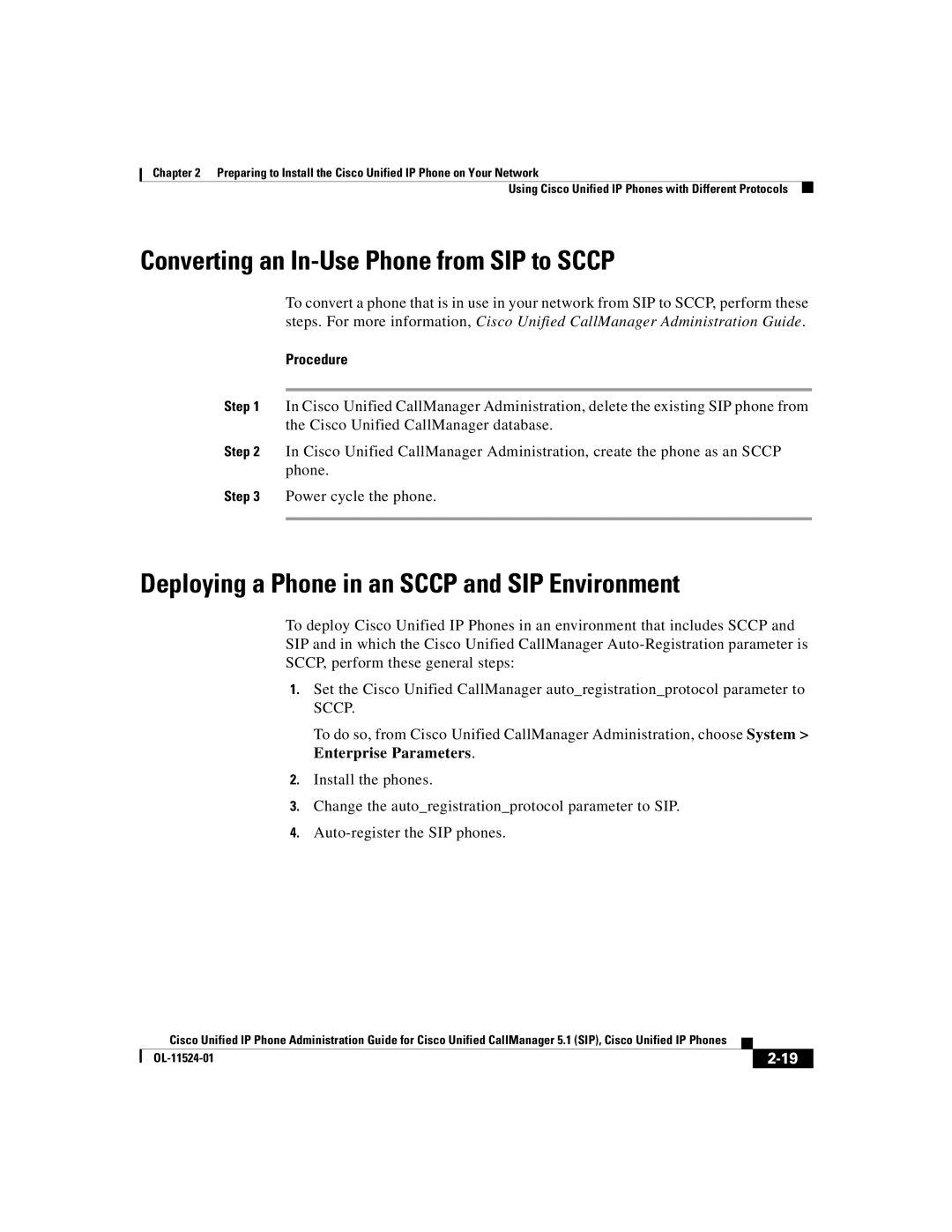 Cisco Systems 7970G manual Converting an In-Use Phone from SIP to Sccp, Deploying a Phone in an Sccp and SIP Environment 